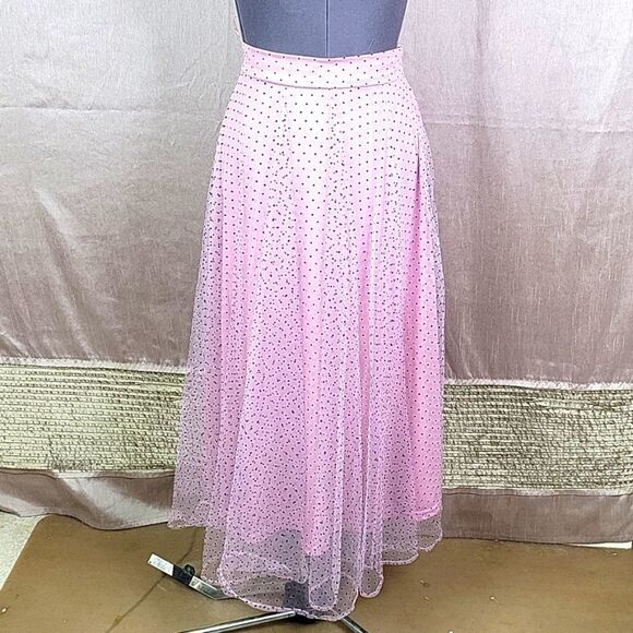 O. Vianca Dresses & Skirts - O. VIANCA Georgette Black Polka Dots on Pink‎ Maxi Skirt Small